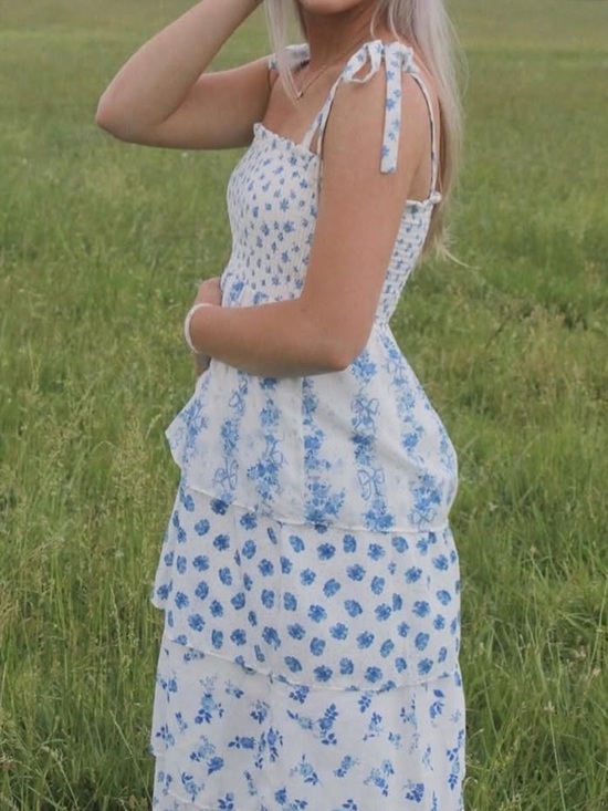 Crystal Doll Dresses & Skirts - Crystal Doll Blue Floral Mixed Media Dress. Tiered | Fairy | Ecru & Blue Sz-S